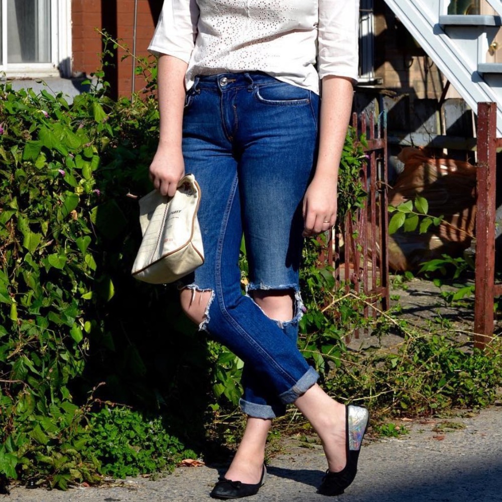 River Island Straight Leg Jeans with Ripped Knees